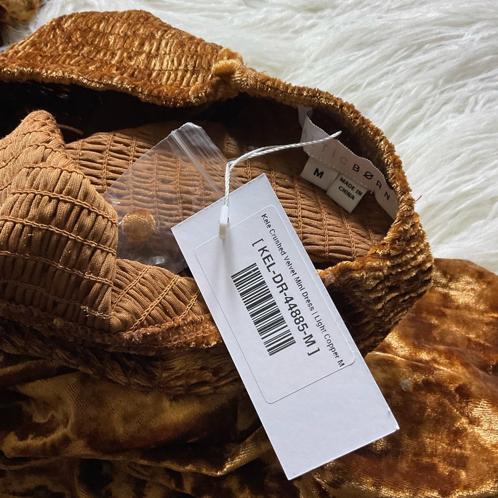 NWT Baltic Born Kele Crushed Velvet Mini Dress in Light Copper - Picture 3 of 5